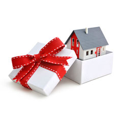House in Box with Red Bow